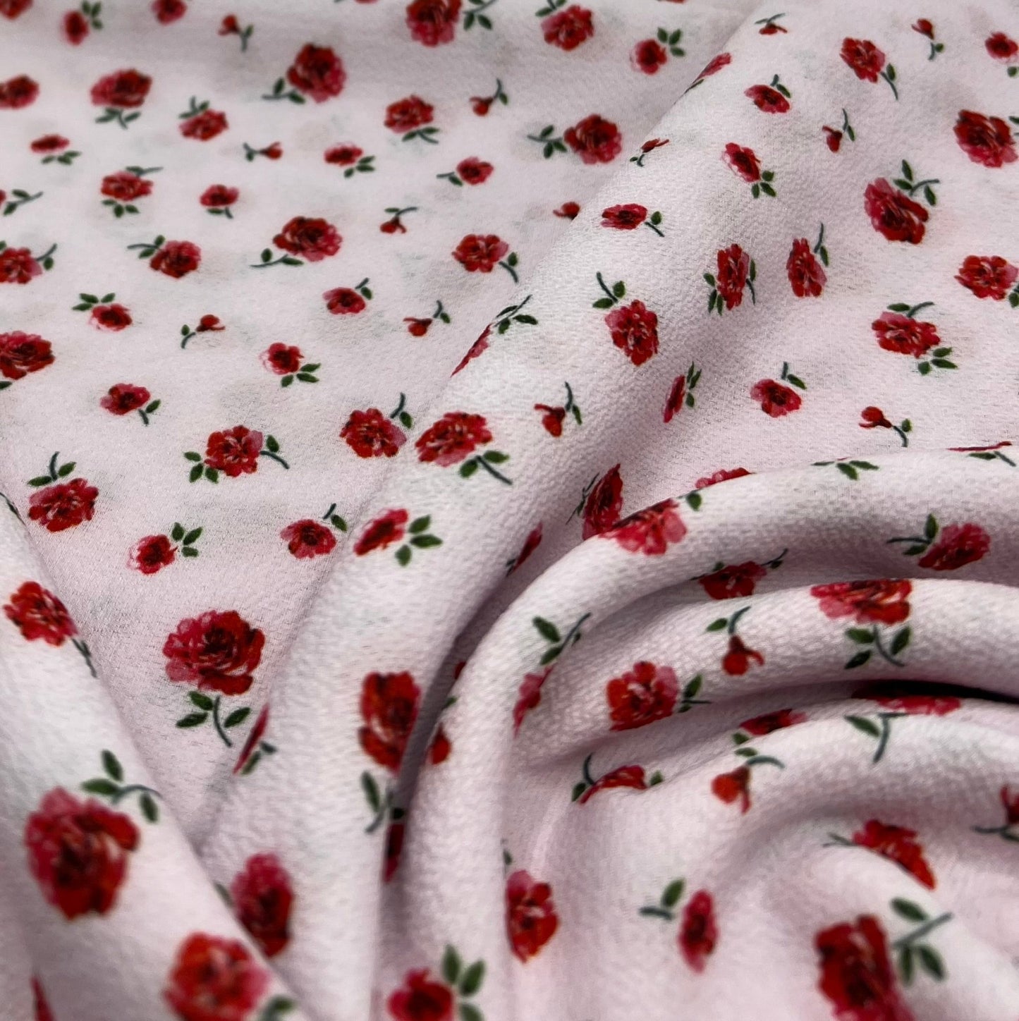 Pink Rose Ditsy Print Lightweight Bubble Crepe Fabric - T9 Fabrics