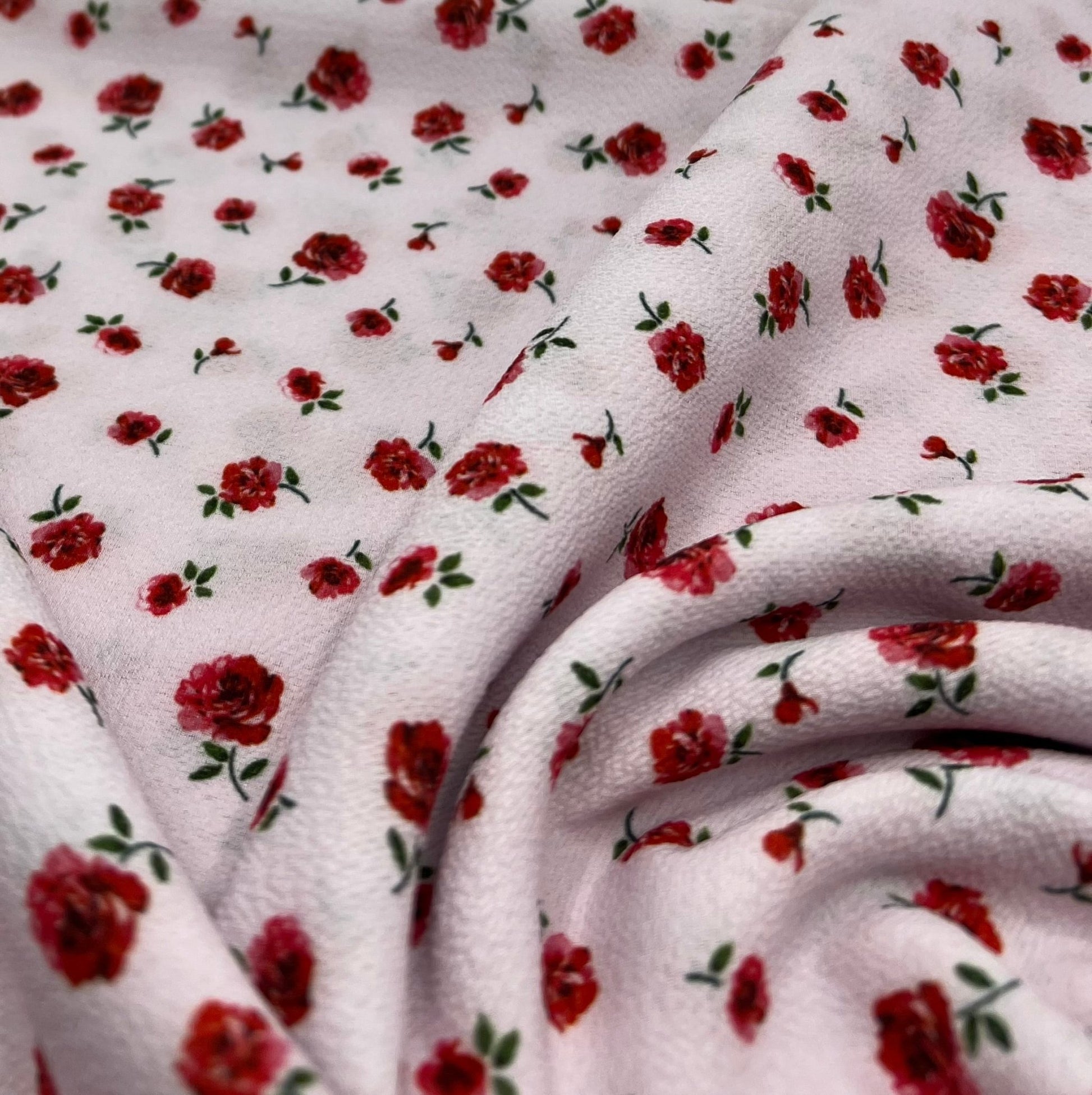 Pink Rose Ditsy Print Lightweight Bubble Crepe Fabric - T9 Fabrics