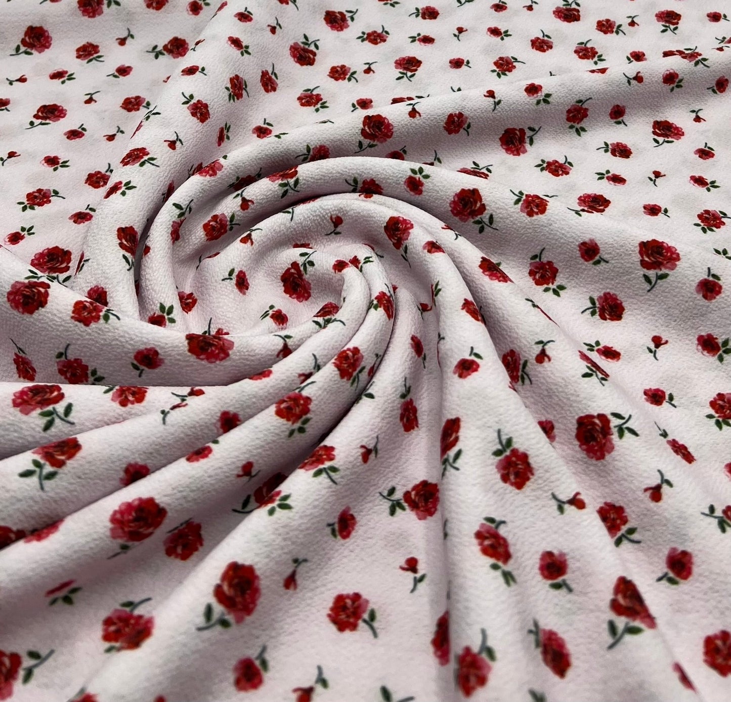 Pink Rose Ditsy Print Lightweight Bubble Crepe Fabric - T9 Fabrics