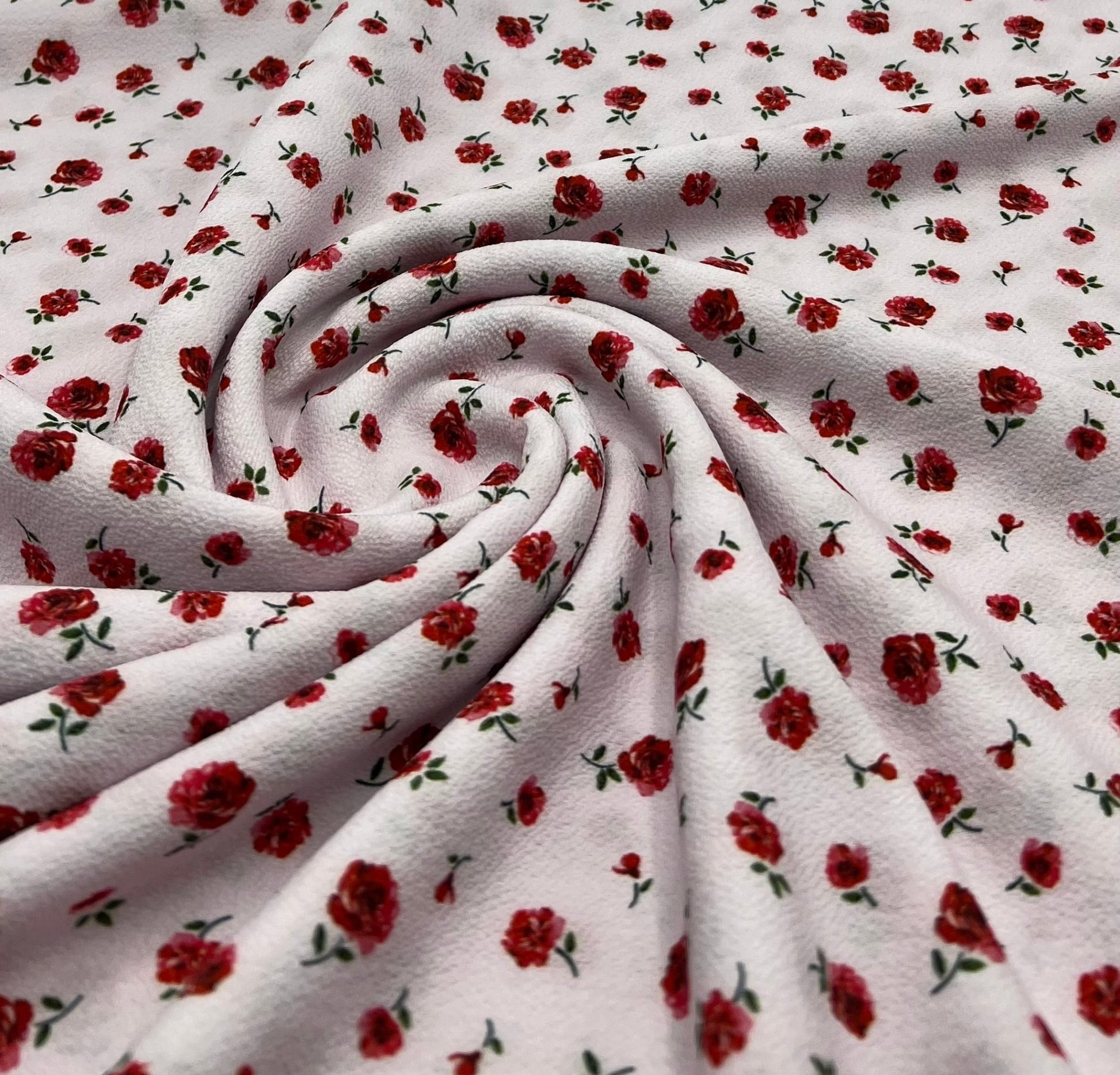 Pink Rose Ditsy Print Lightweight Bubble Crepe Fabric - T9 Fabrics