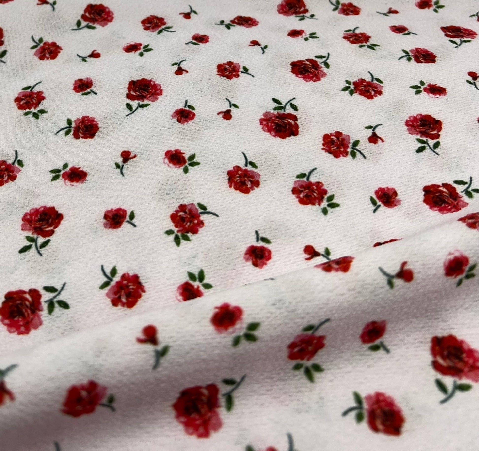 Pink Rose Ditsy Print Lightweight Bubble Crepe Fabric - T9 Fabrics