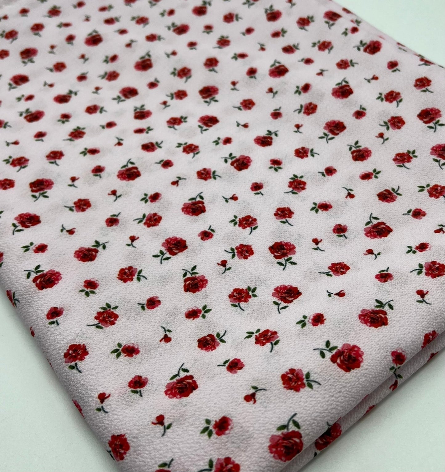 Pink Rose Ditsy Print Lightweight Bubble Crepe Fabric - T9 Fabrics
