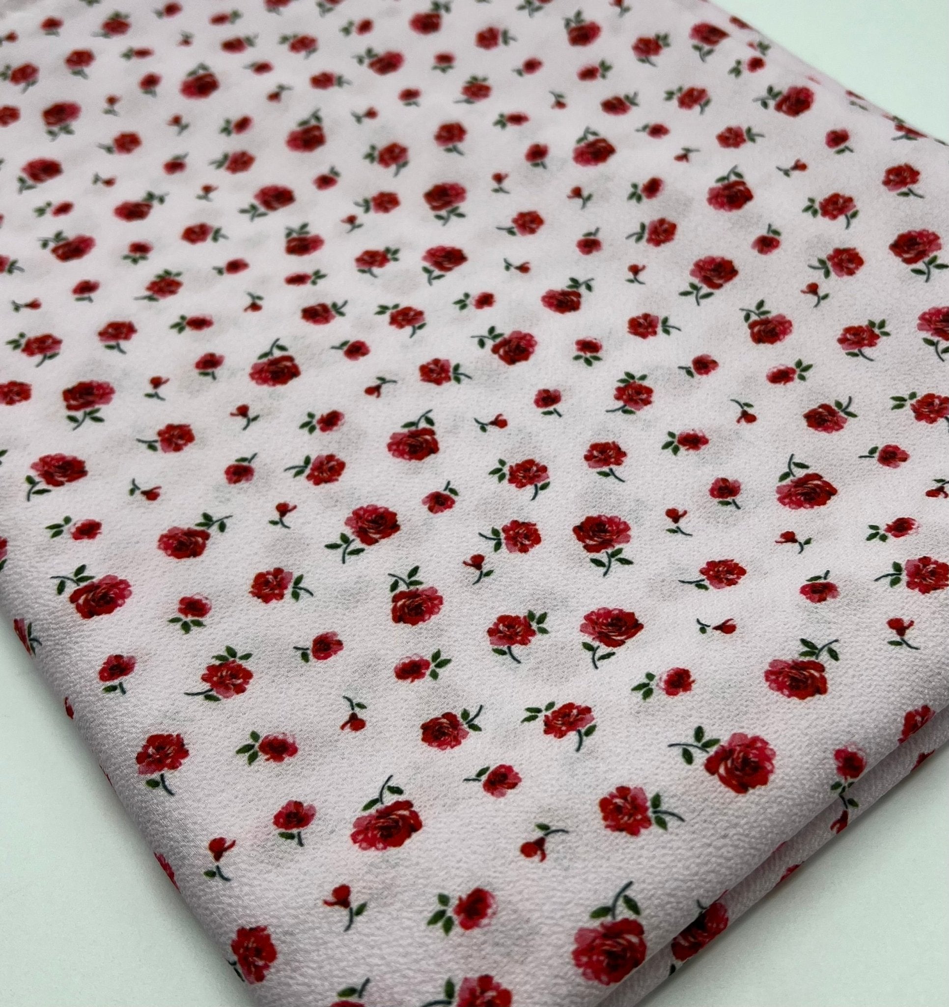 Pink Rose Ditsy Print Lightweight Bubble Crepe Fabric - T9 Fabrics