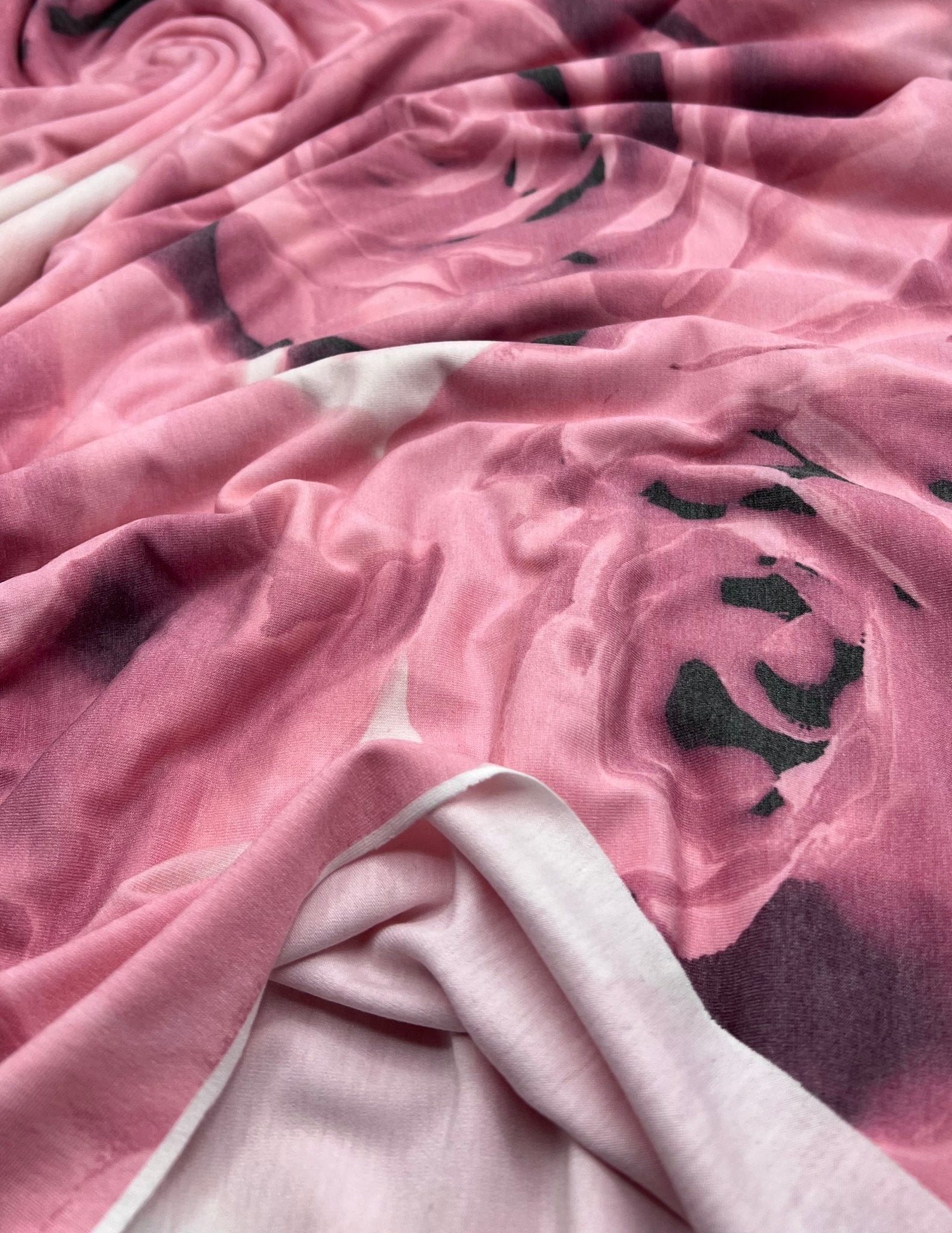 Pink Rose Print Viscose Elastane Fabric - T9 Fabrics