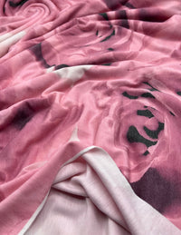 Pink Rose Print Viscose Elastane Fabric - T9 Fabrics