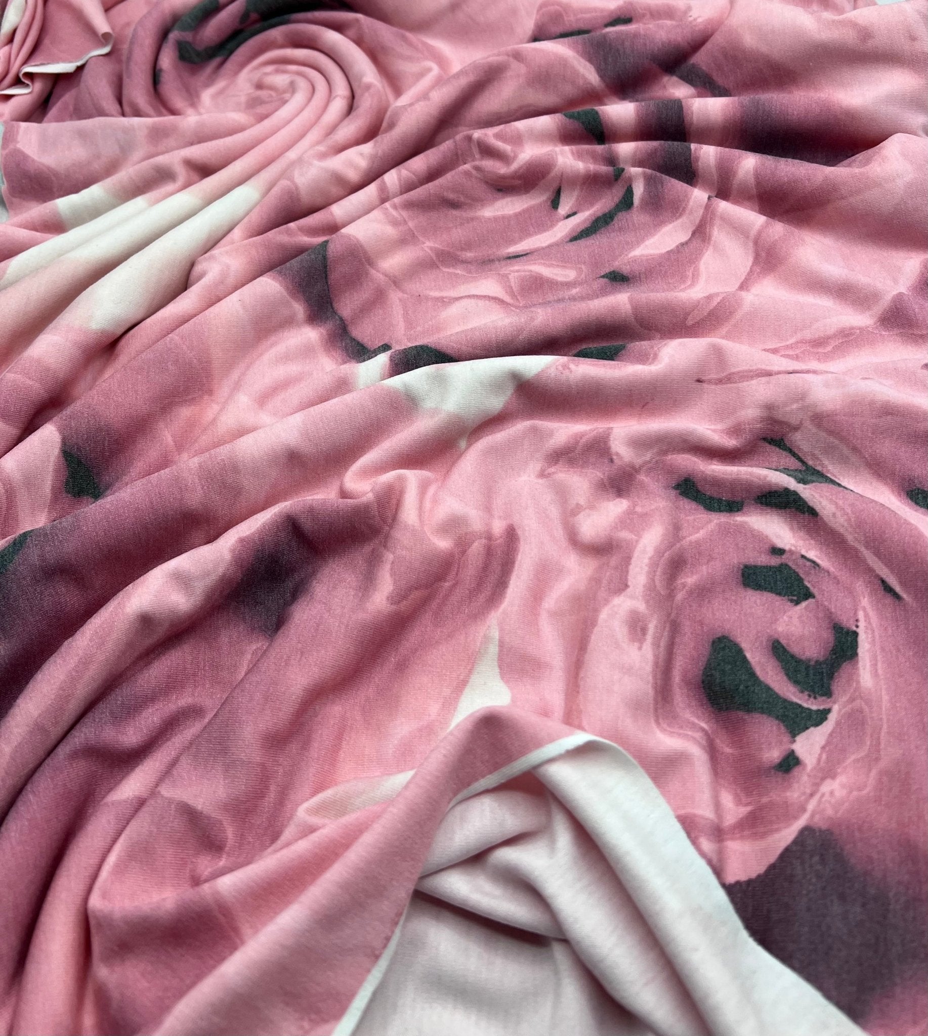 Pink Rose Print Viscose Elastane Fabric - T9 Fabrics