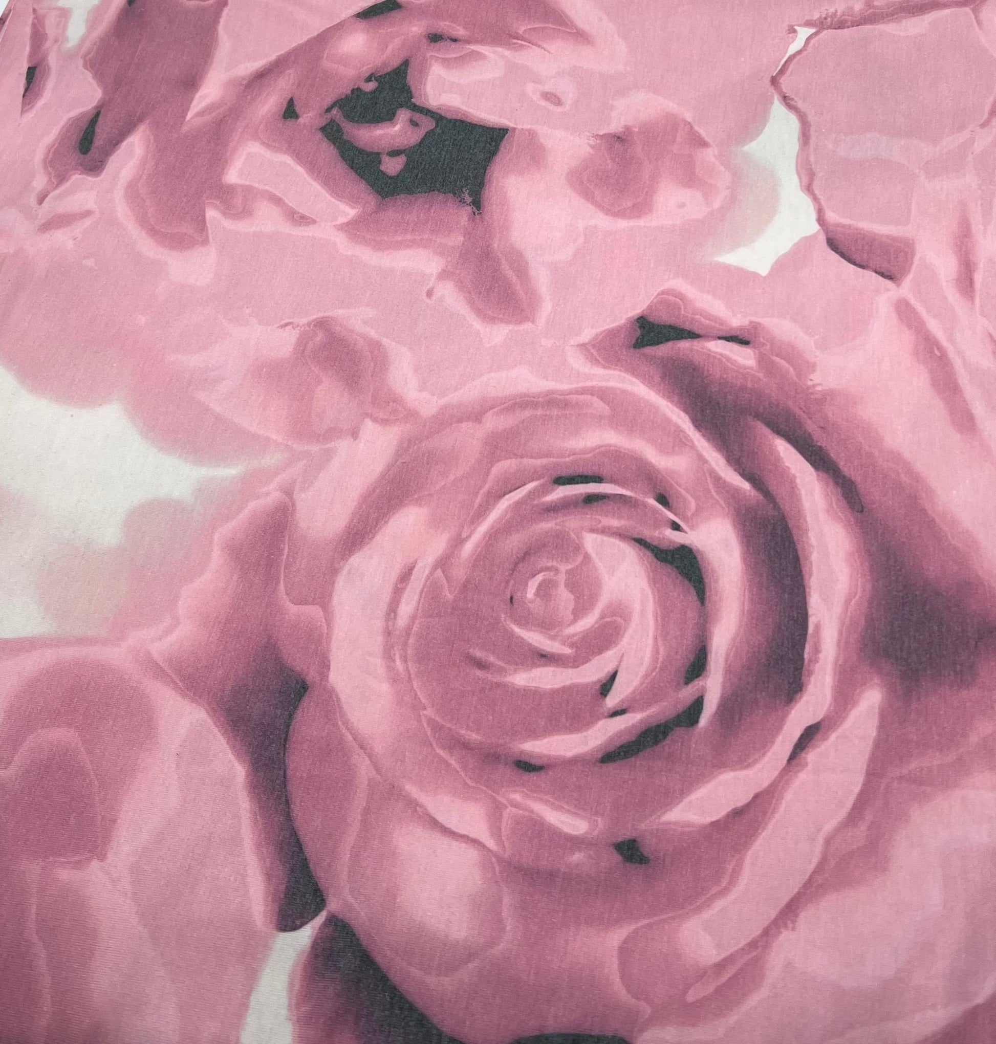 Pink Rose Print Viscose Elastane Fabric - T9 Fabrics