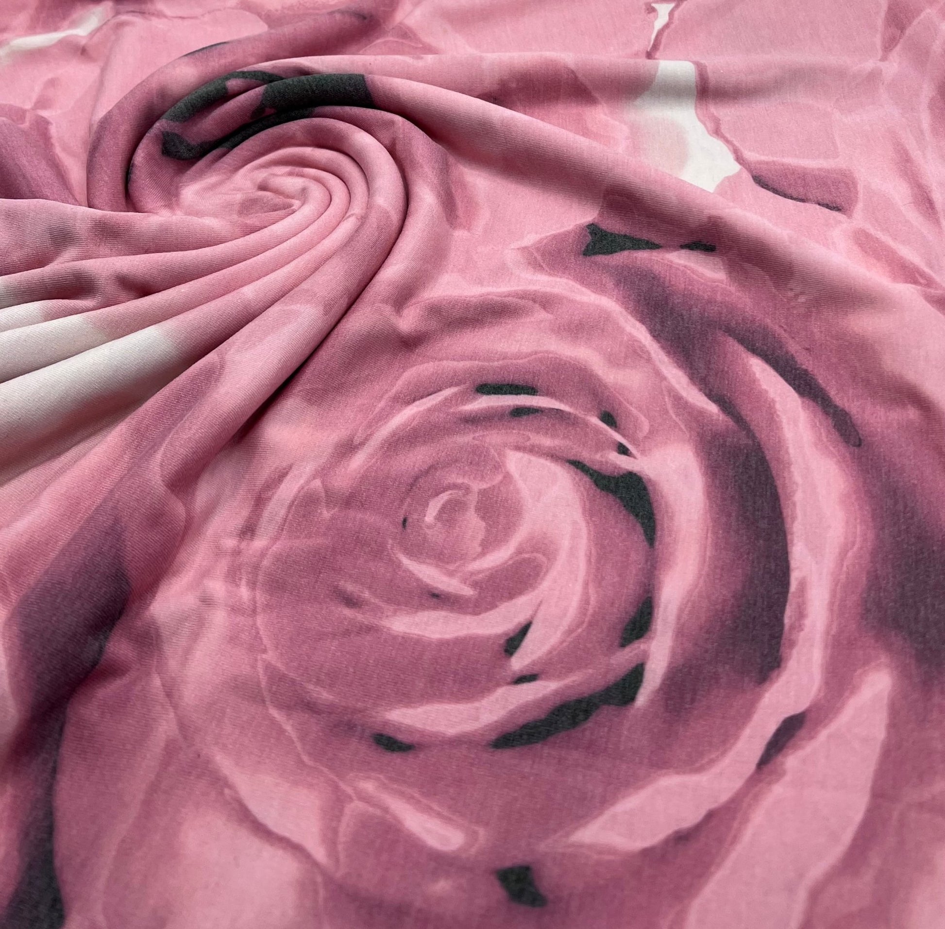 Pink Rose Print Viscose Elastane Fabric - T9 Fabrics