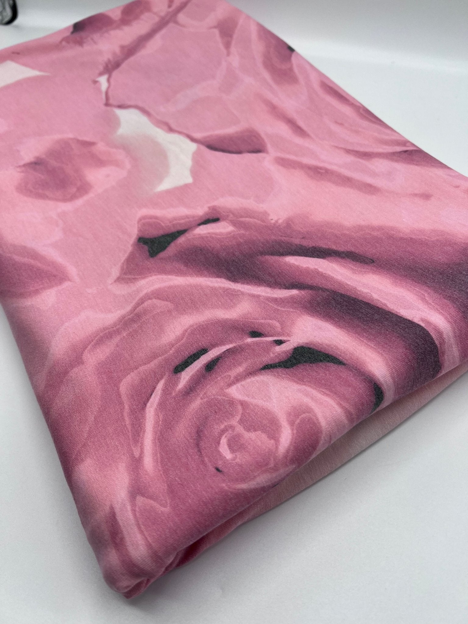 Pink Rose Print Viscose Elastane Fabric - T9 Fabrics