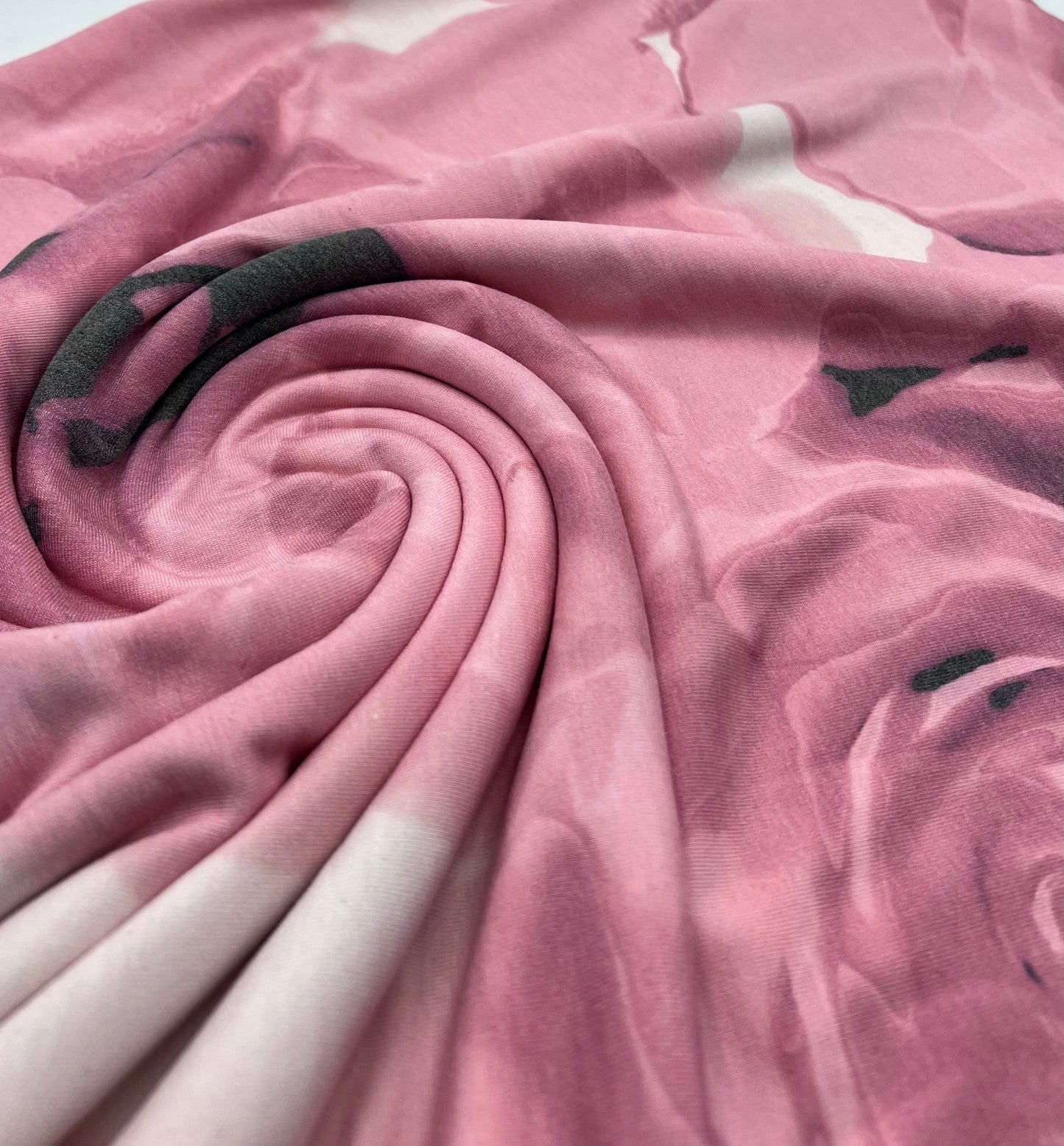 Pink Rose Print Viscose Elastane Fabric - T9 Fabrics