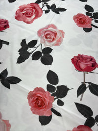 Pink Rose Printed Scuba Crepe Jersey Fabric 4 Way Stretch - T9 Fabrics