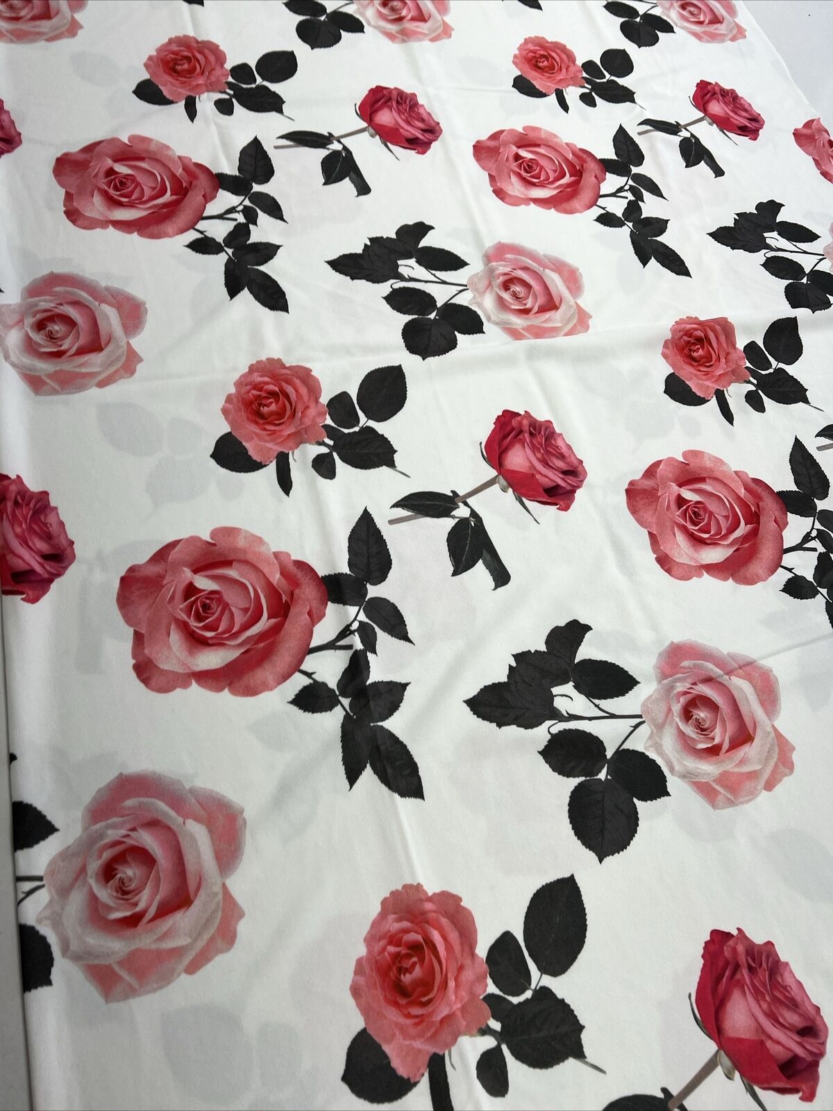 Pink Rose Printed Scuba Crepe Jersey Fabric 4 Way Stretch - T9 Fabrics