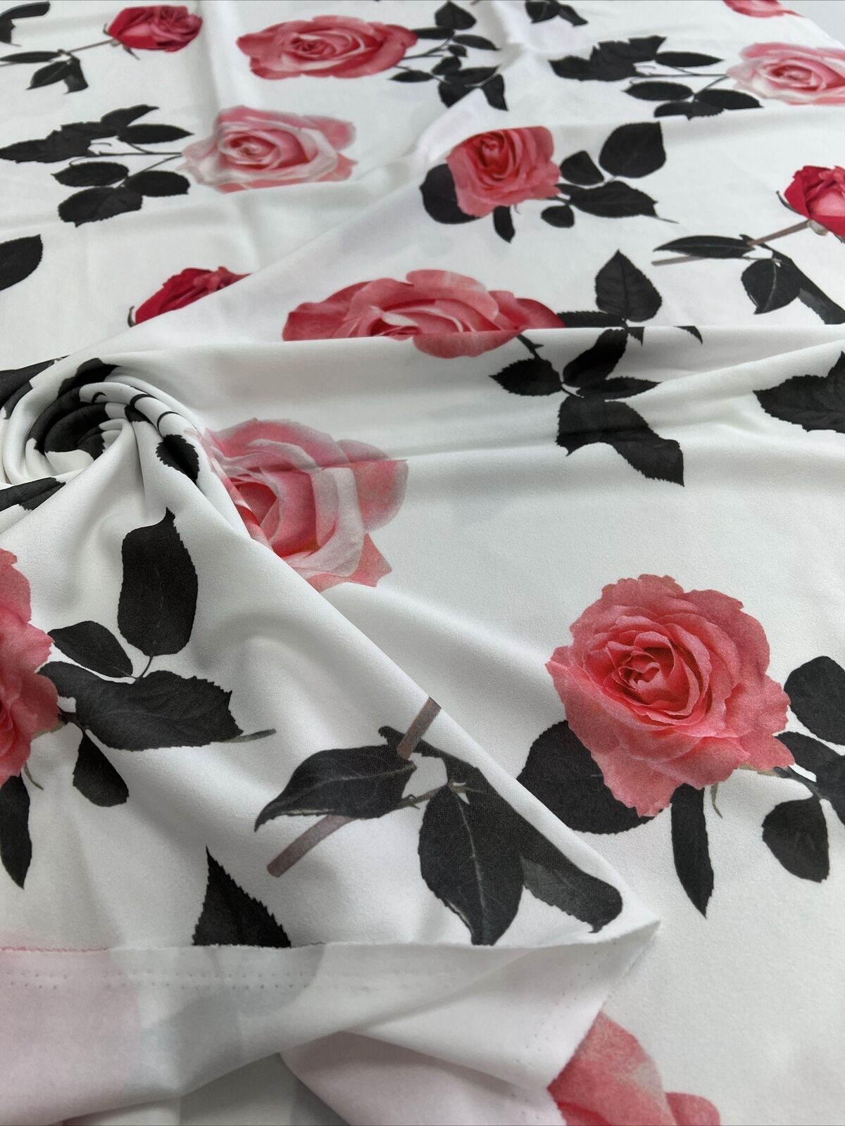 Pink Rose Printed Scuba Crepe Jersey Fabric 4 Way Stretch - T9 Fabrics