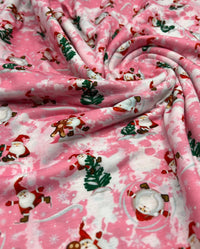 Pink Santa Print Soft Spun Poly Stretch Fabric - T9 Fabrics