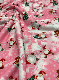 Pink Santa Print Soft Spun Poly Stretch Fabric - T9 Fabrics