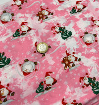Pink Santa Print Soft Spun Poly Stretch Fabric - T9 Fabrics