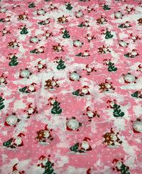 Pink Santa Print Soft Spun Poly Stretch Fabric - T9 Fabrics