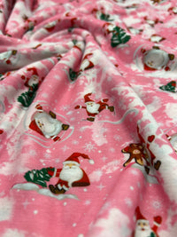 Pink Santa Print Soft Spun Poly Stretch Fabric - T9 Fabrics