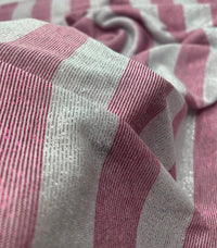 Pink Silver Metallic Stripe Knitted 2 Way Stretch Fabric - T9 Fabrics