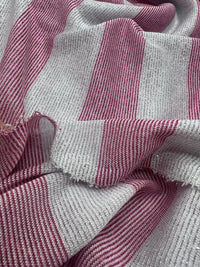 Pink Silver Metallic Stripe Knitted 2 Way Stretch Fabric - T9 Fabrics