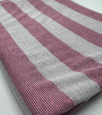 Pink Silver Metallic Stripe Knitted 2 Way Stretch Fabric - T9 Fabrics