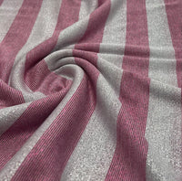 Pink Silver Metallic Stripe Knitted 2 Way Stretch Fabric - T9 Fabrics