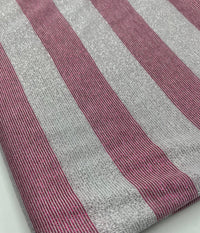 Pink Silver Metallic Stripe Knitted 2 Way Stretch Fabric - T9 Fabrics
