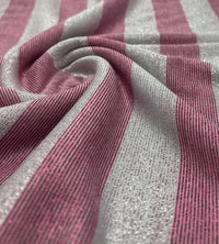 Pink Silver Metallic Stripe Knitted 2 Way Stretch Fabric - T9 Fabrics