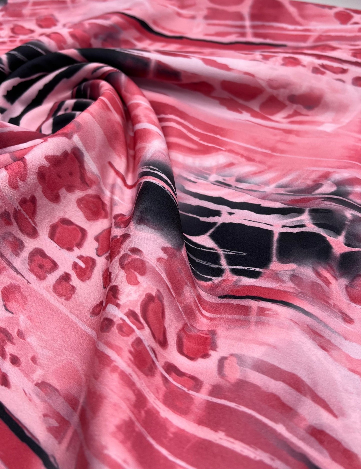 Pink Snake Printed Scuba Crepe Jersey Fabric 4 Way Stretch - T9 Fabrics