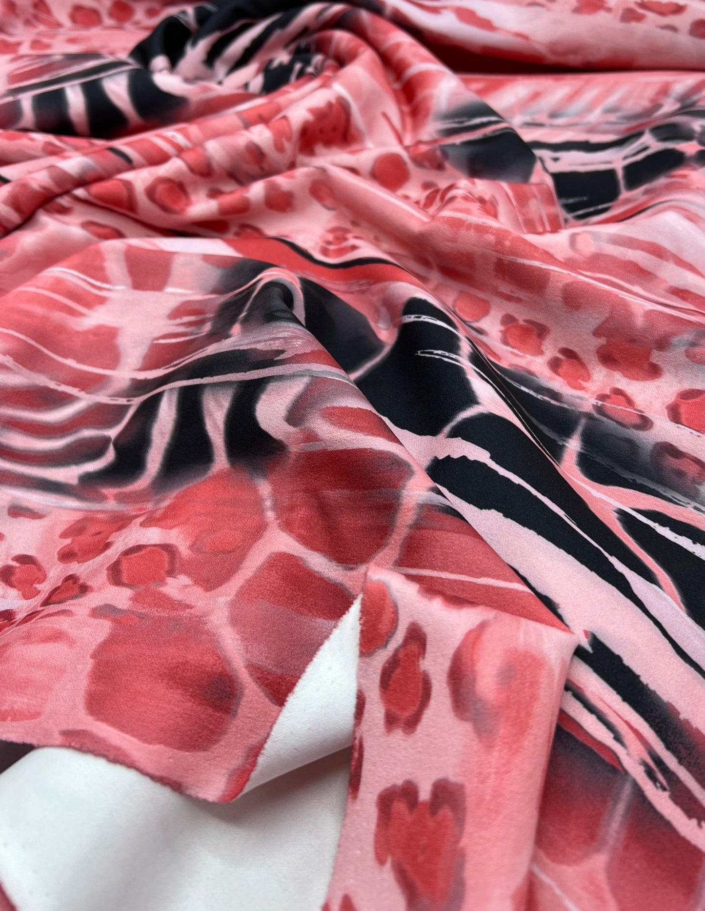 Pink Snake Printed Scuba Crepe Jersey Fabric 4 Way Stretch - T9 Fabrics