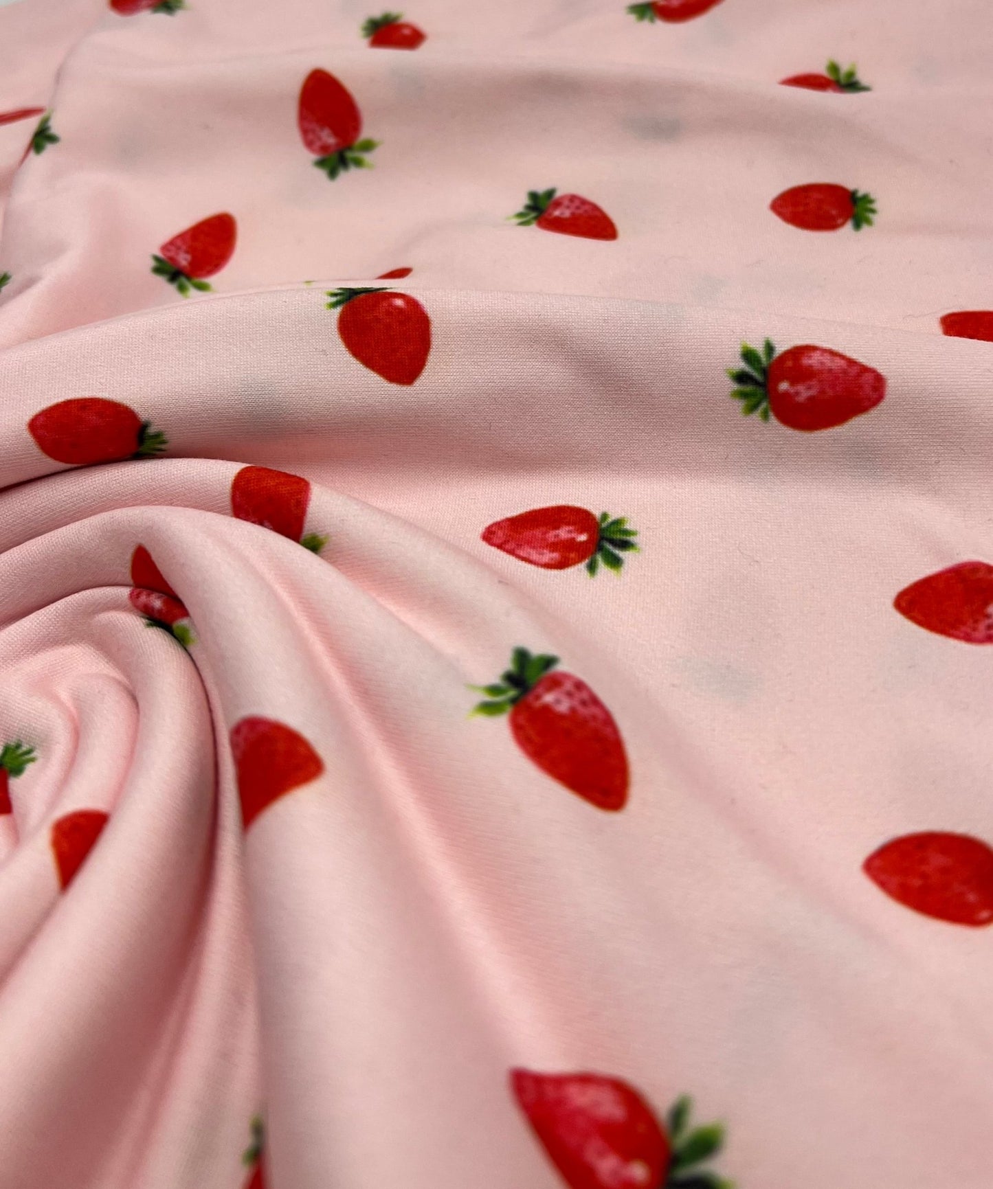 Pink Strawberrys Super Soft Print Spun Poly Stretch Fabric - T9 Fabrics