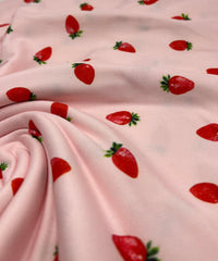 Pink Strawberrys Super Soft Print Spun Poly Stretch Fabric - T9 Fabrics
