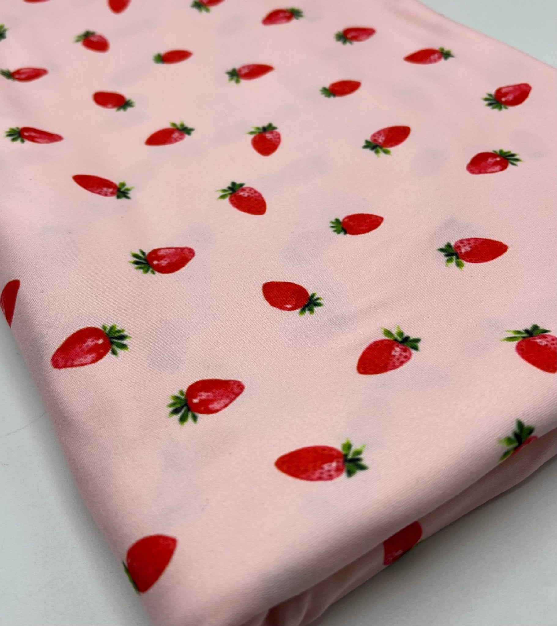 Pink Strawberrys Super Soft Print Spun Poly Stretch Fabric - T9 Fabrics