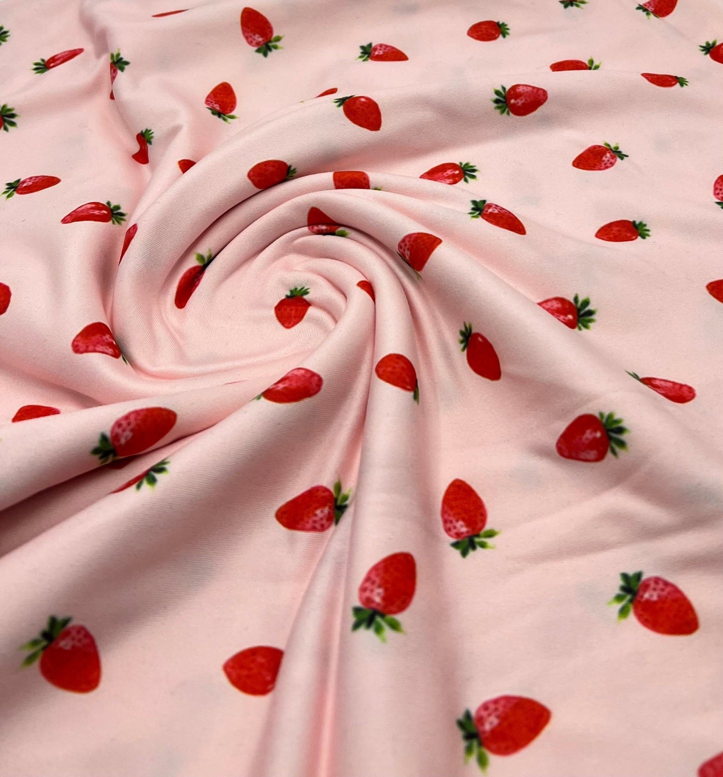 Pink Strawberrys Super Soft Print Spun Poly Stretch Fabric - T9 Fabrics