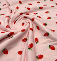 Pink Strawberrys Super Soft Print Spun Poly Stretch Fabric - T9 Fabrics