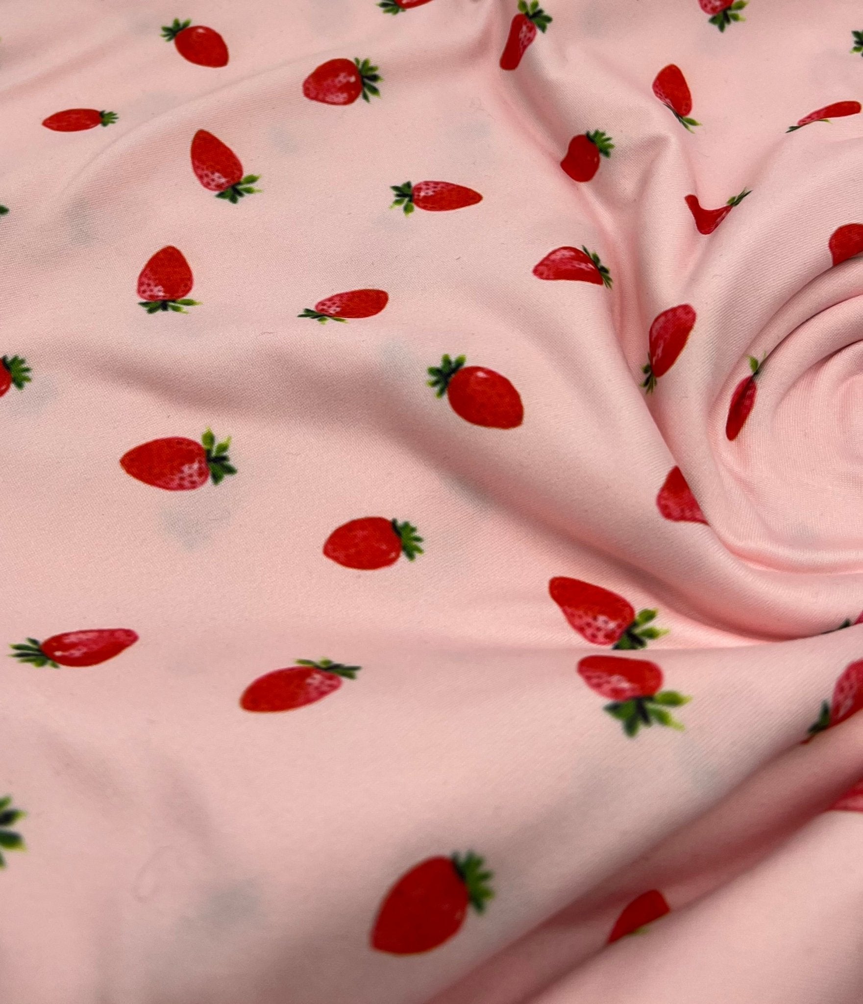 Pink Strawberrys Super Soft Print Spun Poly Stretch Fabric - T9 Fabrics