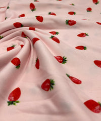 Pink Strawberrys Super Soft Print Spun Poly Stretch Fabric - T9 Fabrics