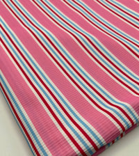 Pink Stripe Print 2X1 Fine Rib Stretch Fabric - T9 Fabrics