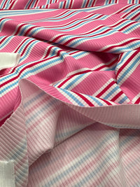 Pink Stripe Print 2X1 Fine Rib Stretch Fabric - T9 Fabrics
