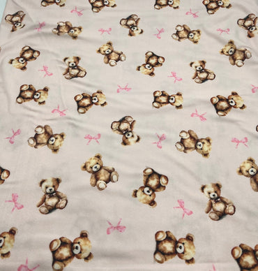 Pink Teddy Super Soft Print Spun Poly Stretch Fabric - T9 Fabrics