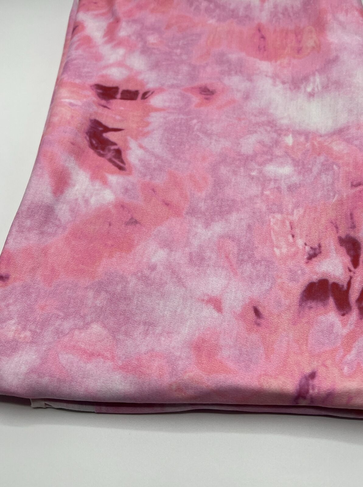 Pink Tie Dye Print Spun Poly Stretch Fabric - T9 Fabrics