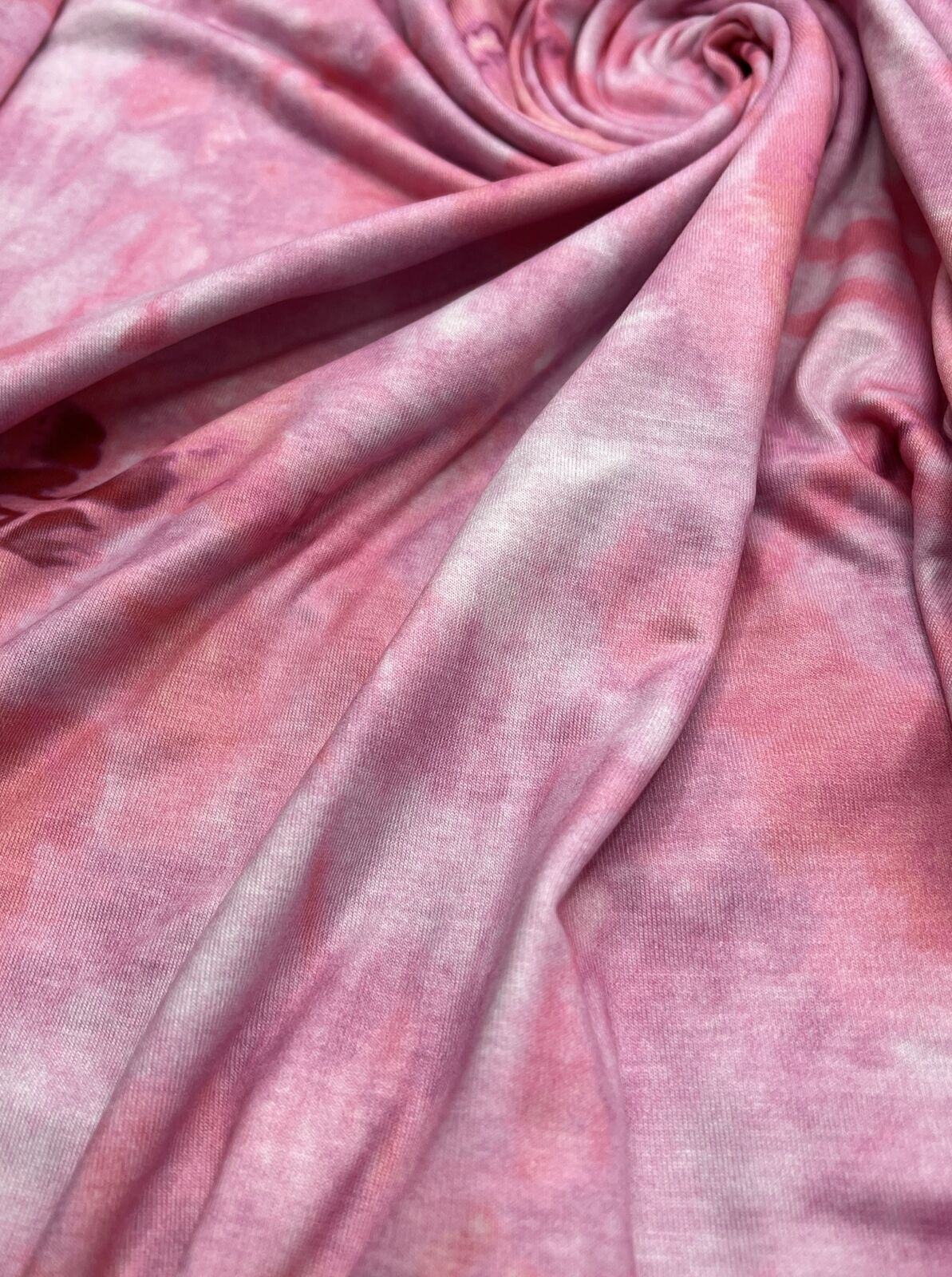 Pink Tie Dye Print Spun Poly Stretch Fabric - T9 Fabrics