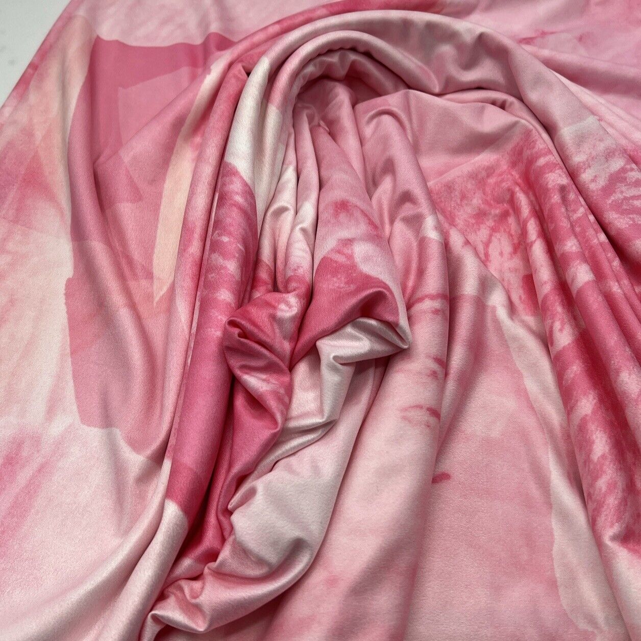 Pink White Print Soft Touch Stretch Fabric - T9 Fabrics