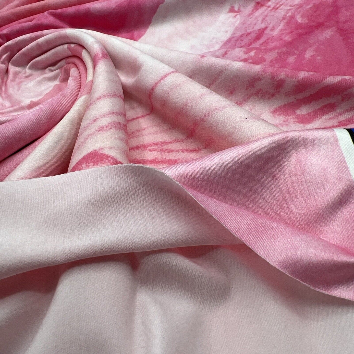 Pink White Print Soft Touch Stretch Fabric - T9 Fabrics