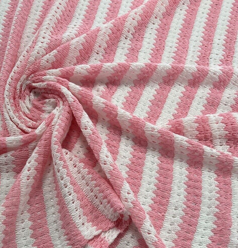 Pink White Stripe Knitted Stretch Fabric - T9 Fabrics