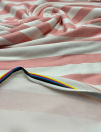Pink White Stripe Super Soft Print Spun Poly Stretch Fabric - T9 Fabrics