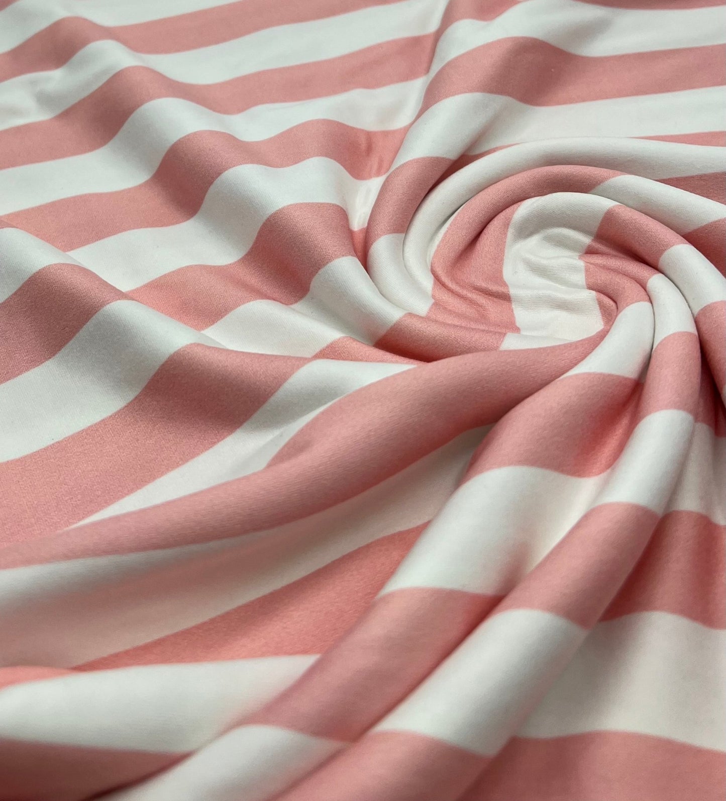 Pink White Stripe Super Soft Print Spun Poly Stretch Fabric - T9 Fabrics