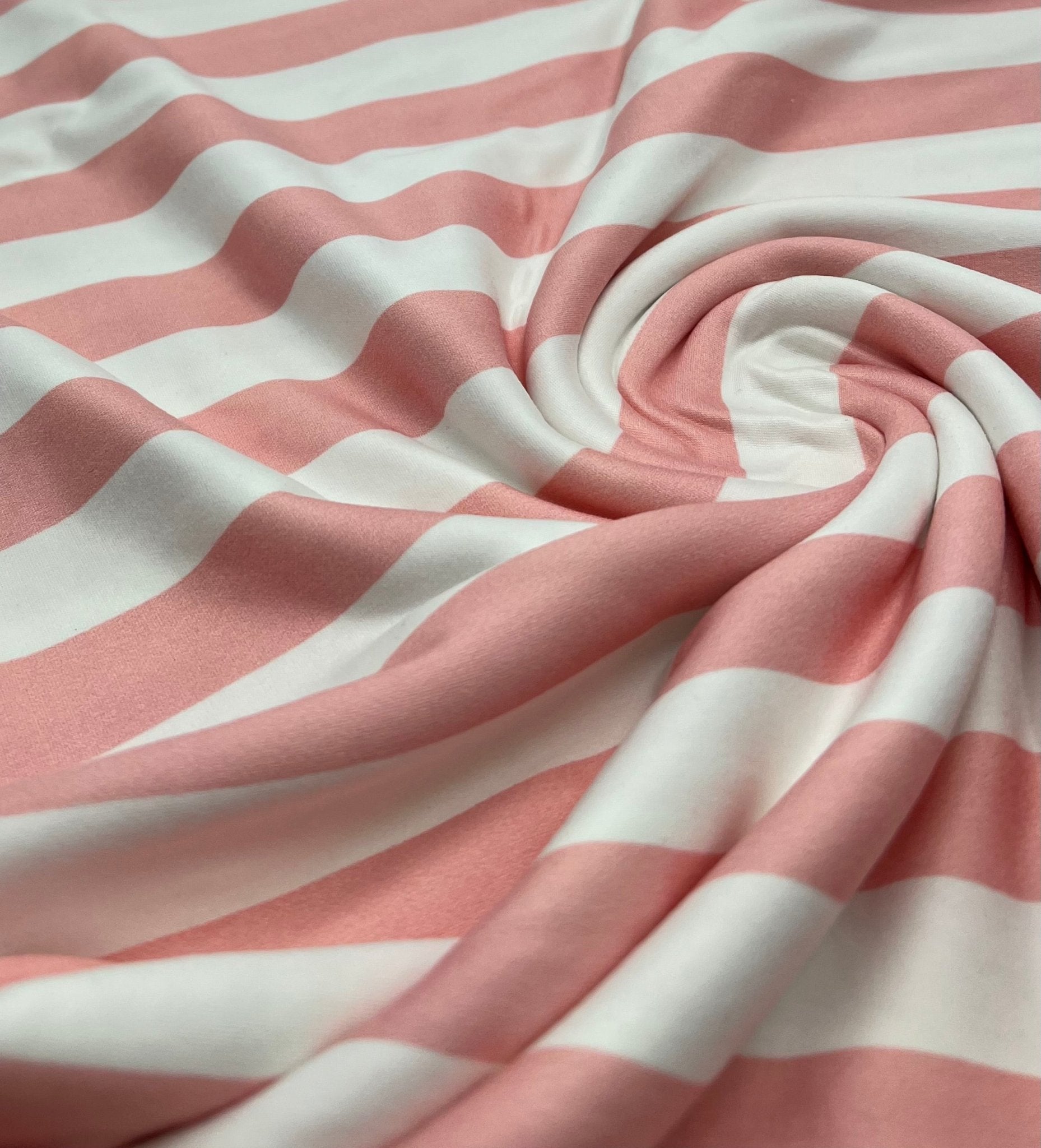 Pink White Stripe Super Soft Print Spun Poly Stretch Fabric - T9 Fabrics