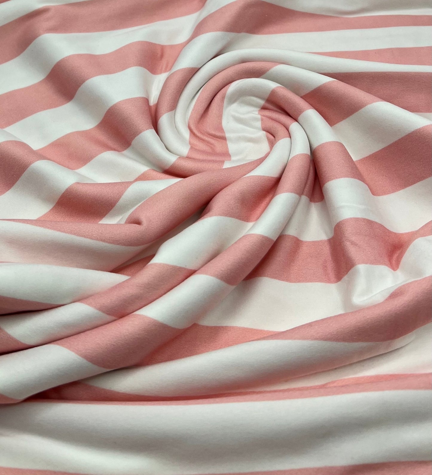 Pink White Stripe Super Soft Print Spun Poly Stretch Fabric - T9 Fabrics