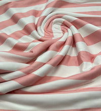 Pink White Stripe Super Soft Print Spun Poly Stretch Fabric - T9 Fabrics